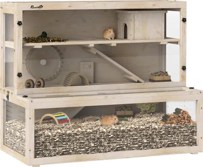 Produktbild von PawHut Hamsterkäfig aus Holz 100 x 50 x 84 cm Nagerkäfig 3 Etagen Kleintierkäfig