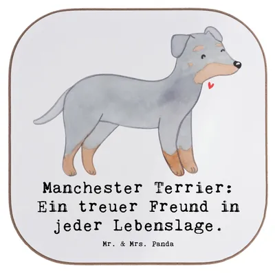 Produktbild von Mr. & Mrs. Panda Untersetzer für Gläser Manchester Terrier Freundschaft - Weiß - Geschenk, Coaster, Hund, sozialer, Hunderasse, Hunderassen, Tischuntersetzer, kleiner