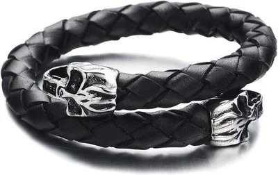 Produktbild von Elastisches Lederarmband mit Edelstahl, schwarz, verstellbar