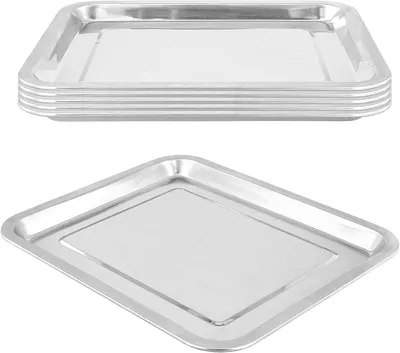 Produktbild von 6 Stück Servierplatten aus Edelstahl, 32 x 27 x 2 cm, rechteckige Tabletts in Silber für Catering