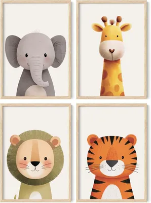 Produktbild von Kinderposter 4er Set, A4, Dschungel und Safari Tiere, 250 g Papier, für Babyzimmer