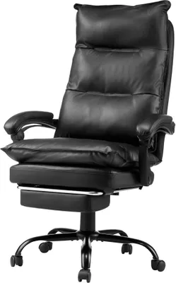 Produktbild von Premium Chefsessel Bürostuhl Hochlehner mit Fußstütze und Lendenkissen - Ergonomischer Stuhl in Schwarz - Komfort Büromöbel