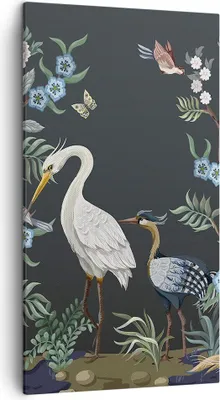 Produktbild von Bild auf Leinwand - Leinwandbild - Einteilig - Asiatisch Reiher Blumen - 45x80cm - Wand Bild - Wanddeko - Wandbilder - Leinwanddruck - Bilder - Wanddekoration - Leinwand bilder - PA45x80-4699