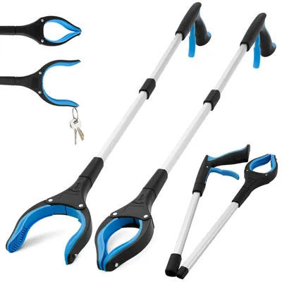 Imagen del producto de 2 pinzas de agarre para personas mayores, de 83 cm, con mango de aluminio para recoger basura