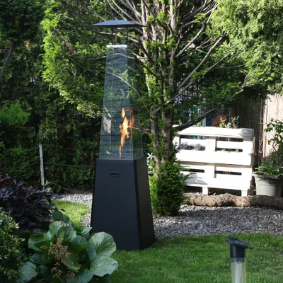 Produktbild von Kratki Gasheizung BS, Stahl, schwarz, 12 kW, Set 3-teilig, manuelle Steuerung, Kippventil, Thermoelementsensor, Brenndauer bis zu 17 Stunden, modern, für Garten, Terrasse, Gastronomie, Hotellerie, Propan-Butan-Gas & reines Propan 11-kg-Zylinder kompatibel, Flammen-Beleuchtungseffekt, Luftzirkulation unbeeinträchtigt