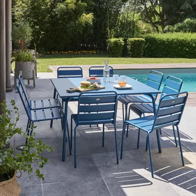 Immagine prodotto di Tavolo da giardino e 8 sedie in metallo blu pacifico - Oviala Palavas