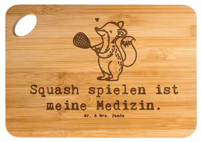 Produktbild von Mr. & Mrs. Panda Holzbrett Fuchs Squash spielen - Transparent - Geschenk, Küchenbrett, holzschneidbrett, vesperbrett, Squashhalle, Brett, Ballsport, Schneidebrett