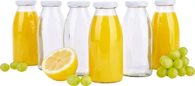 Produktbild von 6er Set Saftflaschen 250ml Twist-Off Deckel TO43 weiß bauchige Glasflasche Karaffe Milch Trink
