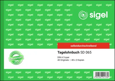 Produktbild von SIGEL SD065 Tagelohnbuch, 1., 2. und 3. Blatt bedruckt, A5 q, selbstdurchschreibend, 3 x 40 Blatt