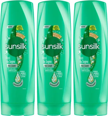Produktbild von Sunsilk Traum Locken Conditioner für lockiges Haar mit Macadamia-Öl Elastin und Biotin, definierte und elastische Locken, 3 Flaschen à 350 ml