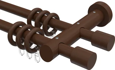 Produktbild von Interdeco Gardinenstange / Vorhangstange Nussbaum lackiert, Typ Talena Feta (Kappe), 20 mm Ø 2-läufig, 200 cm