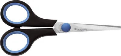 Produktbild von Schere Easy Grip Linkshand rostfrei gerade symmetrisch blau/schwarz 13 cm / 5 Zo. Packung mit 12 Stück