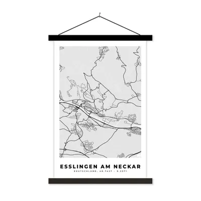 Produktbild von MuchoWow® Textilposter Esslingen Am Heckar- Karte - Stadtplan - Deutschland 40x60 cm mit schwarzem Rahmen - Wanddekorationen