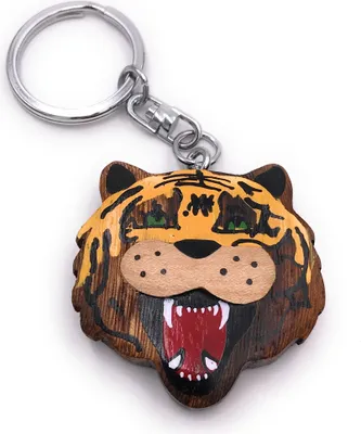 Immagine prodotto di Onwomania portachiavi in legno testa di tigre ruggente grande gatto predatore animale ciondolo fascino