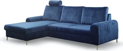 Immagine prodotto di Divano angolare "Monaco" divano angolare funzione letto blu navy / piedi oro recamiere sinistra