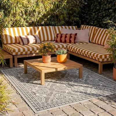 Produktbild von Volero - Outdoor Teppich Quadrat - Summer Oriental Grau - 120x120 cm - Garten, Terrasse - Ländlich, Skandinavisch, Retro
