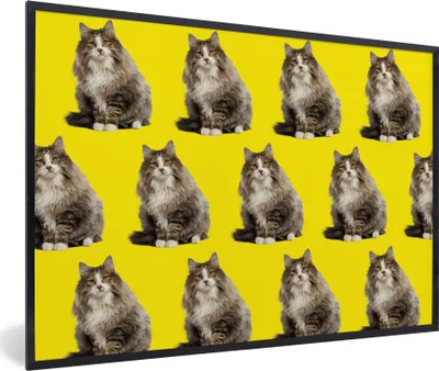 Produktbild von MuchoWow® MuchoWow® Gerahmtes Poster Katze - Muster - Gelb 30x20 cm - Poster mit zchwarzem Bilderrahmen - Kunstdruck - Bild-Poster