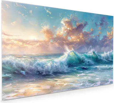 Produktbild von Küchenrückwand Spritzschutz Glas mit Motiv Ozeanwellen Sonnenaufgang 40 x 40 cm