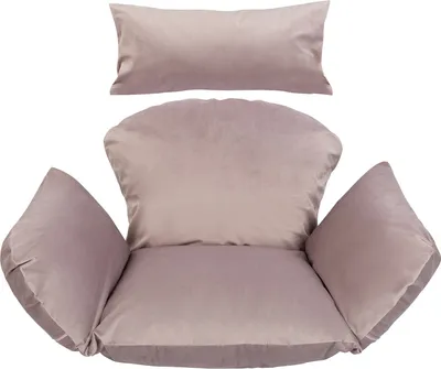 A set of cushions for a hanging chair, including a back cushion and two side cushions, laid out on a white background.