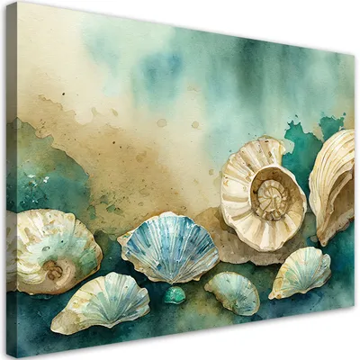 Produktbild von Leinwandbild türkisfarbene Acryl-Muscheln 60x40 Feeby Grün bild für die wand bereit zum aufhängen