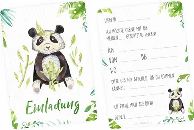 Produktbild von 10 Einladungskarten Panda Dschungel inkl. 10 Briefumschlägen