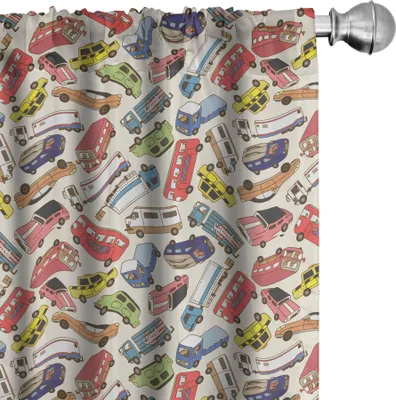Obrázek produktu pro ABAKUHAUS Auta Záclony, závěsy, téma dopravy a logistiky s nákladními auty, silnými auty a taxíky, hračky pro chlapce, 2 kusy, 75 x 245 cm, vícebarevné