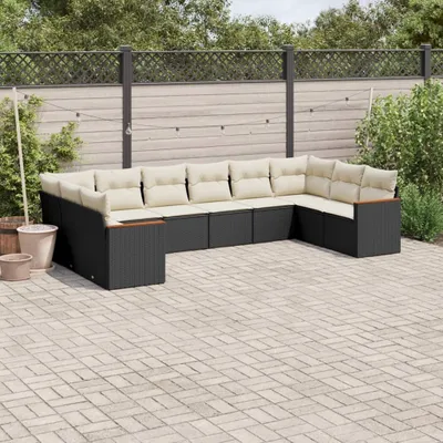 Produktbild von Design 10-tlg. Garten-Sofagarnitur mit Kissen Schwarz Poly Rattan, Gartenmöbel-Sets 2024 Neu