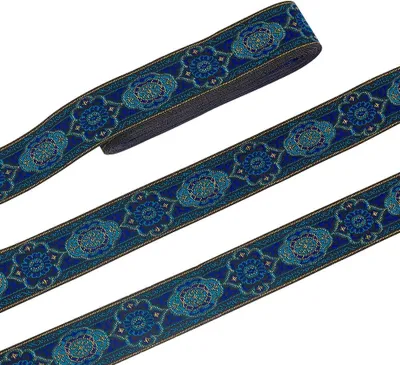 Productafbeelding van PH Geweven lint - 7 m lang - 33 mm breed - Vintage jacquard-linten - Bloemenstof - Franjes - Naaien - Decoratie - DIY