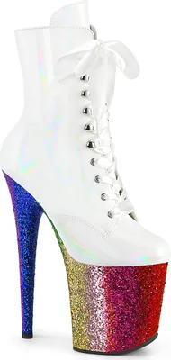Produktbild von FLAMINGO-1020HG Pleaser Plateaustiefeletten weiß Holo Lack regenbogen Glitter
