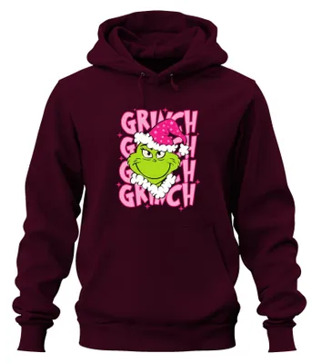 Produktbild von Grinch Weihnachten frech Geschenk grün rosa Santa Hut Hoodie Kapuzenpullover, Burgundy, S