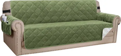 Produktbild von Sesselschoner Gesteppter Samt Sofa Bezug Möbelschutz Schonbezug für Familie mit Haustieren und Kindern, Grasgrün Vier Person