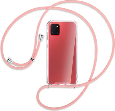 Produktbild von Handykette Backcover-Schutzhülle mit Band (Metall silberfarben) für Samsung Galaxy Note 10 Lite - rosa