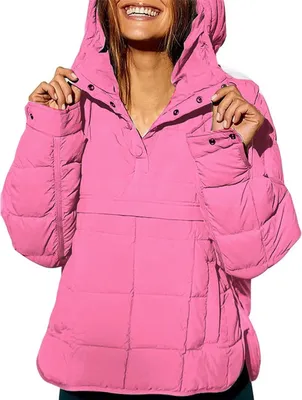 Produktbild von ASKSA Damen Pufferjacke Stepppullover Gesteppt Kapuzenpullover Langarm Jacke Leichte Warme Wintermaentel, Rosa, 2XL