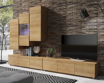 Produktbild von Wohnwand Amanda IX Oberschrank 300cm Wohnzimmer-Set Vitirne tv-Schränke viel Stauraum (Goldene Eiche)