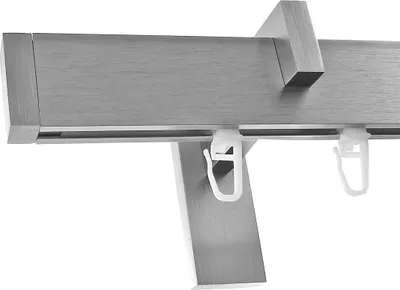 Produktbild von Innenlauf Gardinenstange eckig Edelstahl Look, kantiges Design, Wandträger H90, 1-läufig, Länge 480, Endkappe E90