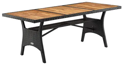 Image de CASARIA Table de jardin polyrotin Noir 190x90x74 cm plaque en bois d'acacia pré-huilé réglable résistante intempéries