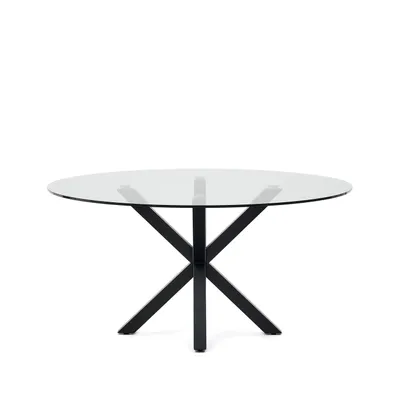Produktbild von Runder Glastisch Argo 150 x 150 x 74,2 cm Glas Stahlbeine Schwarz Wohnaccessoire
