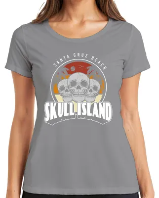 Produktbild von Totenkopf Skull Island Santa Cruz Strand Palmen Retro Vintage Damen T-Shirt, Grau, XXL
