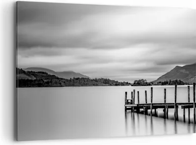 Produktbild von Bild auf Leinwand - Leinwandbild - Einteilig - Schwarzweiß Landschaft See - 120x80cm - Wand Bild - Wanddeko - Wandbilder - Leinwanddruck - Bilder - Wanddekoration - Leinwand bilder - AA120x80-4321