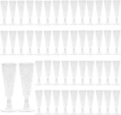 Image de Lot de verres à champagne réutilisables en plastique, 150 ml, argent pailleté, pour les fêtes