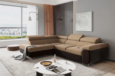 Produktbild von Ecksofa Sofa JADE Stoff Monolith Dunkelbraun-Cappuccino mit Schlaffunktion Ottomane Links