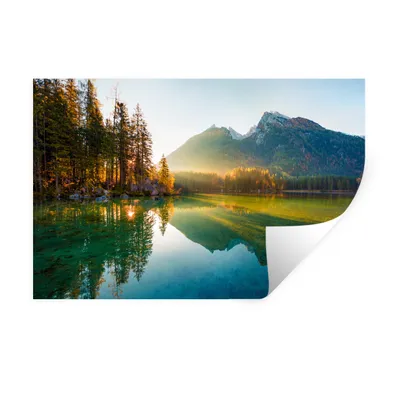 Produktbild von MuchoWow® Wandtattoo Wandsticker Wandaufkleber See - Wald - Berge - Natur - Sonne - Landschaft 90x60 cm Selbstklebend und Repositionierbar - Aufkleber