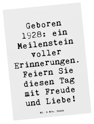 Produktbild von Mr. & Mrs. Panda Postkarte Spruch 1928 Geburtstag - Weiß - Geschenk, Erinnerungen, Glückwunsch, Alles gut zum, Ansichtskarten, Grußkarte, bildkarte, Freude, Postkarten