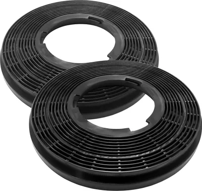 Two black circular charcoal filters are shown against a white background.
