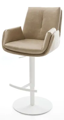 Produktbild von DELIFE Barstuhl Clea-Flex Mikrofaser Beige Vintage Drehfuß höhenverstellbar Metall Weiß
