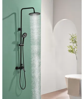 Immagine prodotto di Soffione doccia con miscelatore - Nero - 23 cm - 3 getti - Miscelatore monocomando in ottone