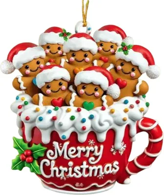 Produktbild von Lebkuchenmann-Weihnachtsornament aus Kunstharz zum Aufhängen für Baum und Zuhause, festliche Keksfigur für Weihnachtsdekorationen