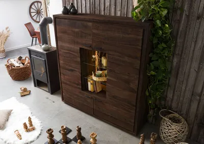 Produktbild von MASSIVMOEBEL24 Highboard Akazie 145x40x153 dunkelbraun lackiert BARK #207
