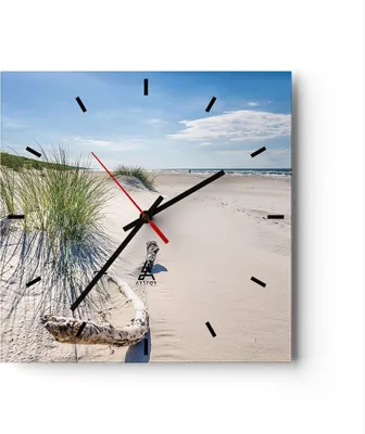 Produktbild von Wanduhr - Quadrat - Glasuhr - Mrzezyno Strand Meer - 30x30cm - Schleichendes Uhrwerk - Lautlos - zum Aufhängen bereit - Dekoration Modern - Wanddekoration aus Glas - C3AC30x30-4281