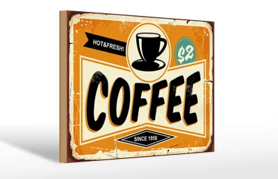 Produktbild von Holzschild Retro 30x20cm Kaffee hot fresh Coffee